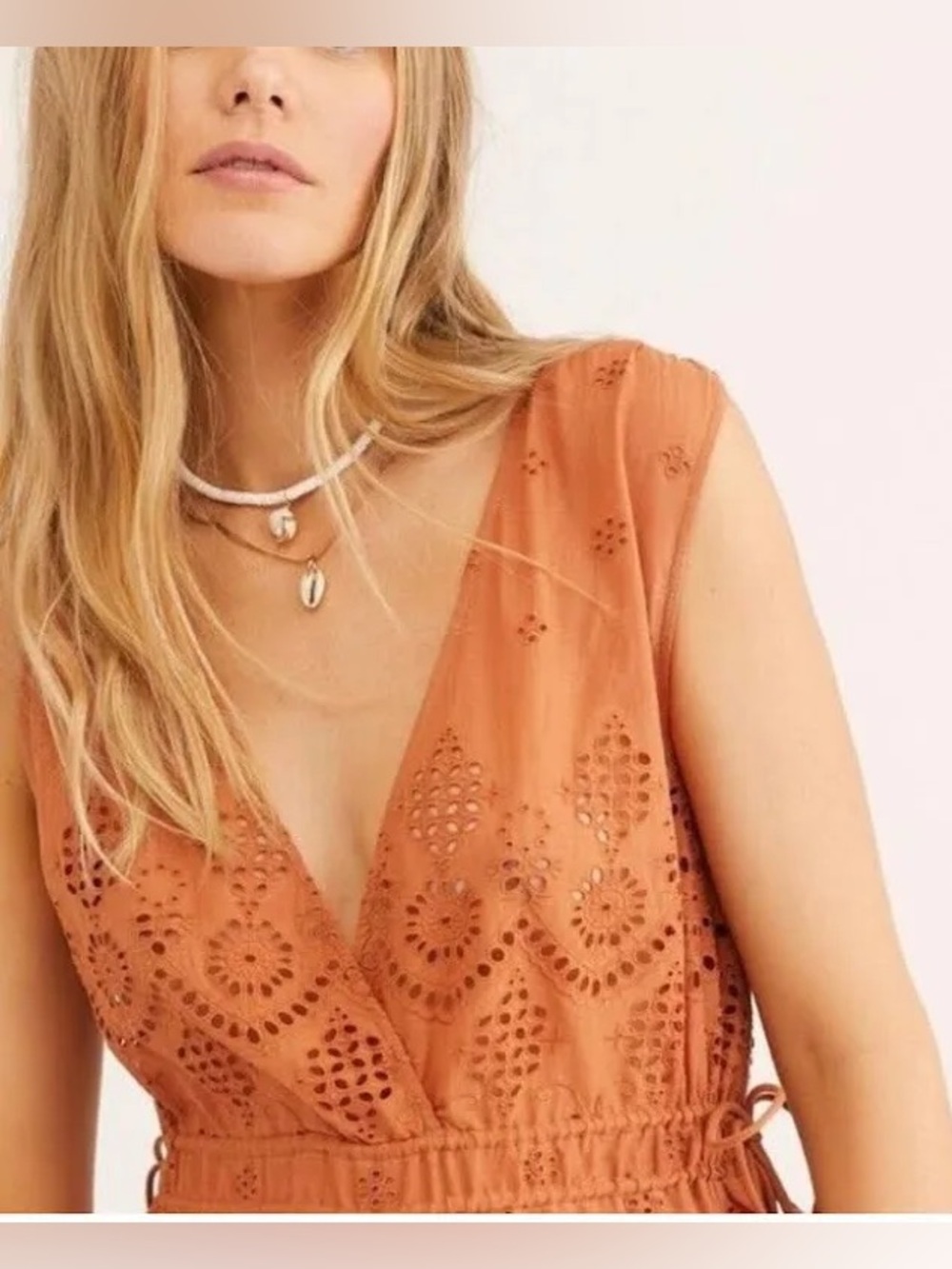 🧡 Intimately Free People Sun’s Out Eyelet Jumpsuit ✨ Boho Wide-Leg Size S - Picture 4 of 5